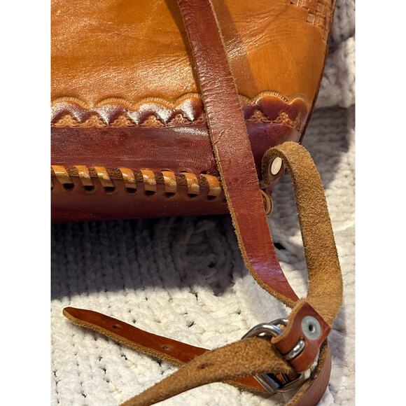 Mexican Leather Backpack Buckles Drawstring Tooled Designed Flaps Front Pocket - Picture 6 of 12